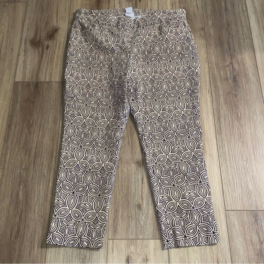Chico's Black and Tan Patterned Cropped Pants Petite 3 16 16P XL XLP